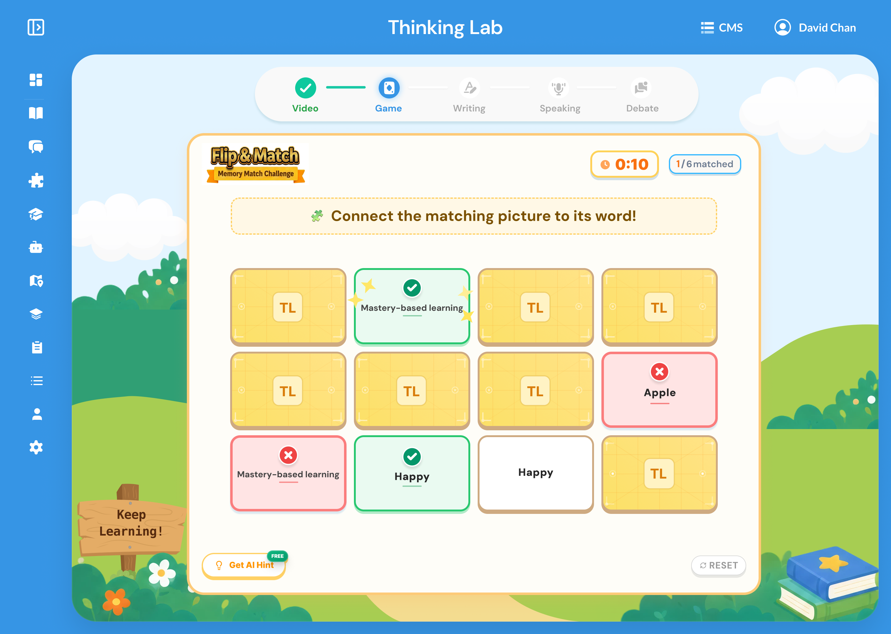 Flip & Match gamified learning stage